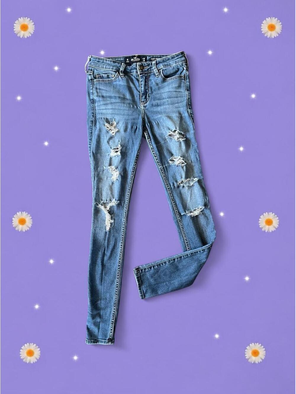 Vintage Y2K Hollister Grunge Low Rise Distressed Skinny Jeans Size 1 💙